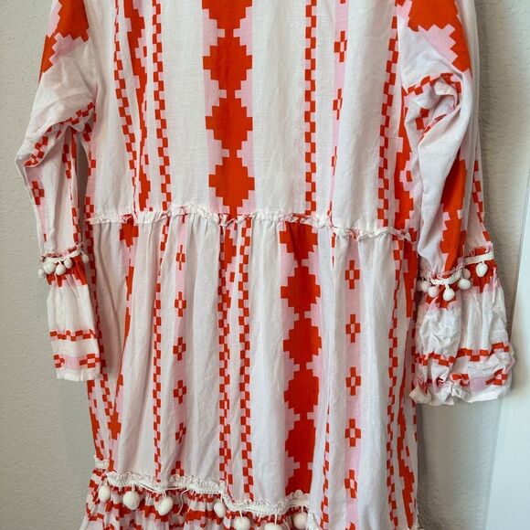 Bindu White Pink Red Boho Aztec Print 100% Cotton Mini Dress - Size L - EUC - Picture 6 of 9